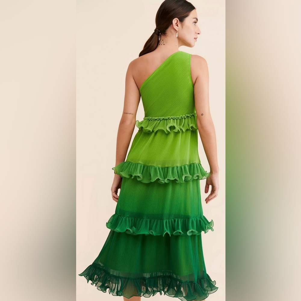 Anthropologie Vibrant Green Ruffle Midi Dress - Picture 2 of 4